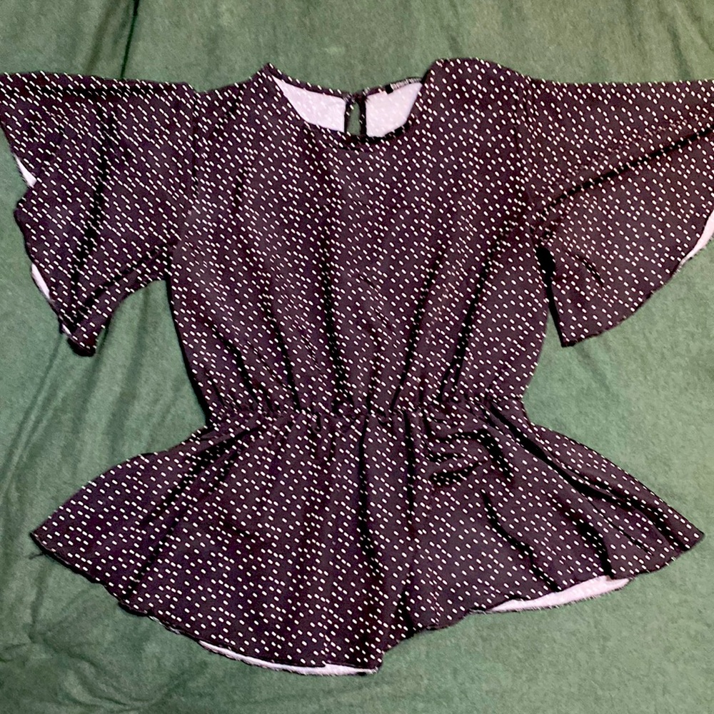 Polka dot peplum blouse black with white dots, womens blouses